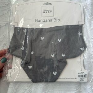 Stephan Baby Gray Bandana Bib with White Hearts